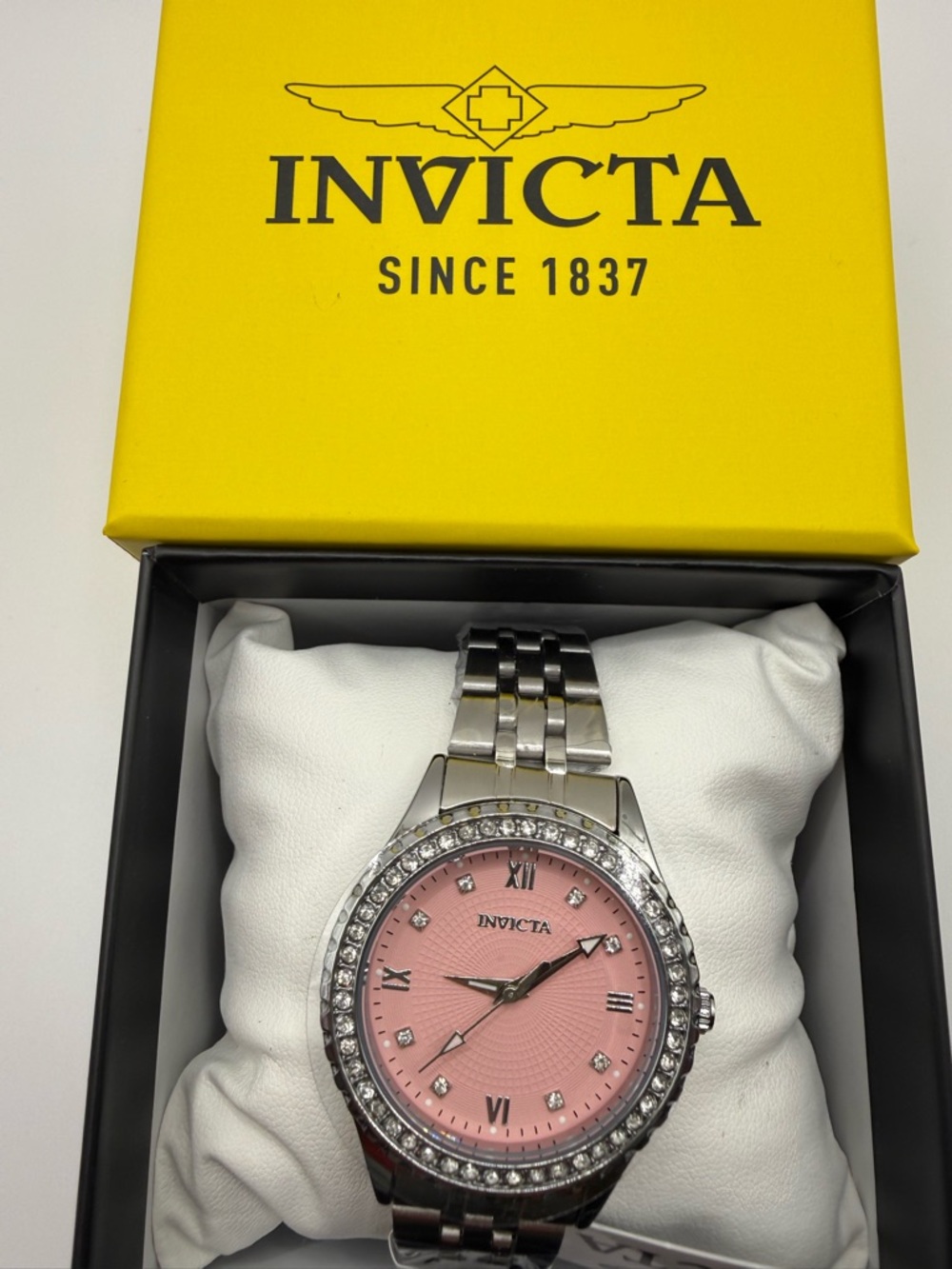 Invicta Silver Stainless Steel Watch with Pink Dial and Crystal Bezel - Picture 3 of 10